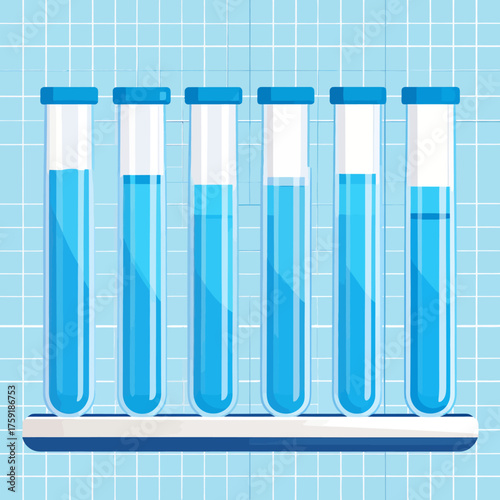 Science Laboratory Experiments Detailed View of Blue Liquid in Test Tubes on a Rack, Scientific Exploration