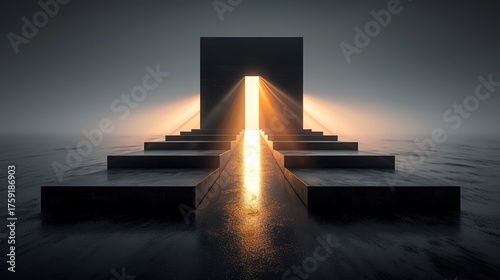 Monolithic Gateway with Illuminated Path and Stairs