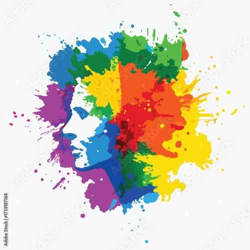 Vibrant splash of color reveals a serene face abstract artistic expression of emotion and creativity