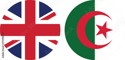 United kingdom and Algeria circular national flag on isolated transparent background vector flat design and digital illustration 