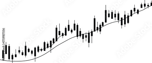 Stock market candlestick chart uptrend vector, financial trading analysis graph, forex investment growth concept, editable line illustration