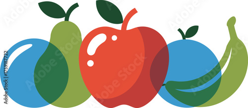 Colorful Fruit Illustration of Pear Apple Plum and Banana Arrangement
