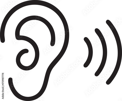 Ear Icon Black Vector Silhouette (Isolated, Editable)
