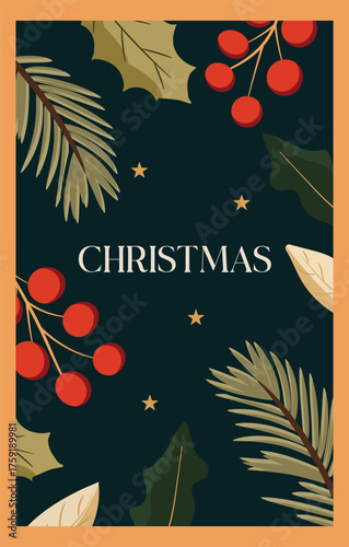 Christmas Vector Illustration with Leaves and Berries
