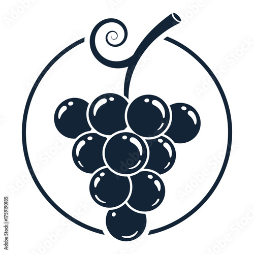 Stylized grapes emblem with swirl accent inside a circular frame silhouette