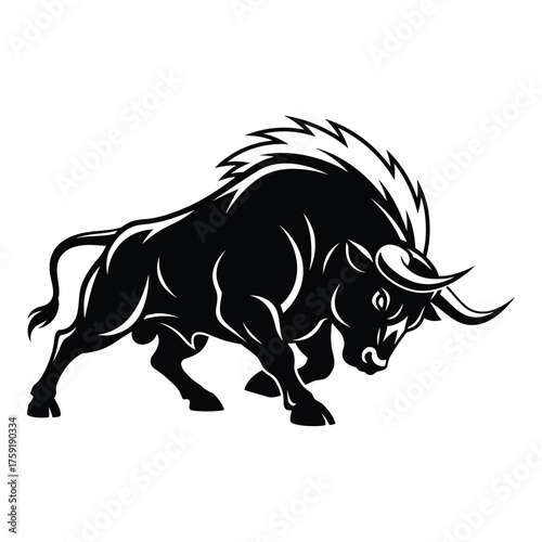 Powerful black bull charging fiercely silhouette majestic animal dominance symbolism silhouette