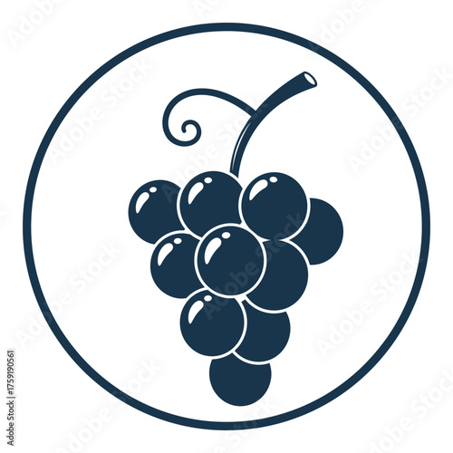 Glossy dark grape cluster emblem icon symbol art for wine beverage and food themes silhouette