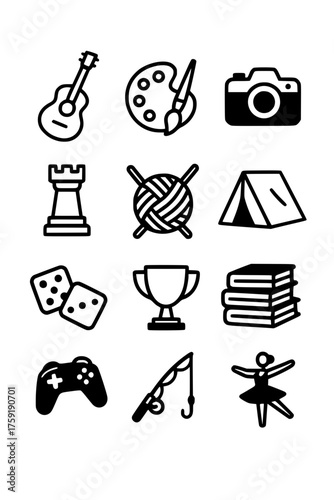 hobby themed icon set 