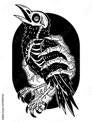 monster tattoo illustration skull snake dragon rat crow