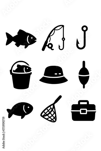 fishing equipment icon set 