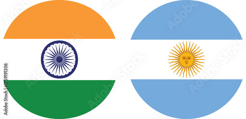 India and Argentina Circular national flag vector flat design and digital illustration on isolated transparent background 