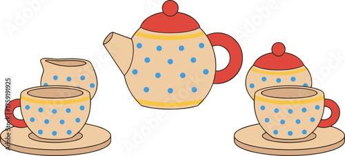 Simple Cute Teapot and Tea Cup Set Illustration Design for Children