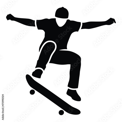 Dynamic silhouette of a skateboarder performing an aerial trick mid-jump silhouette