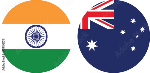 India and Australia Circular Flags Isolated on Transparent Background — Symbol of Friendship and Global Partnership , vector flat design and digital illustration 