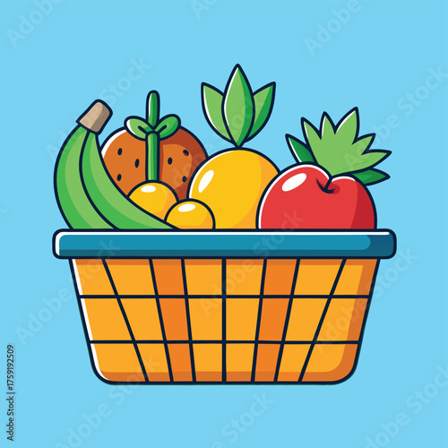 fresh fruits in market basket  natural organic vib.eps