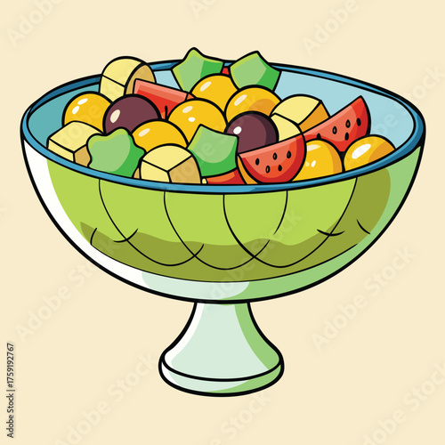 fruit salad in glass bowl  colorful and healthy.eps