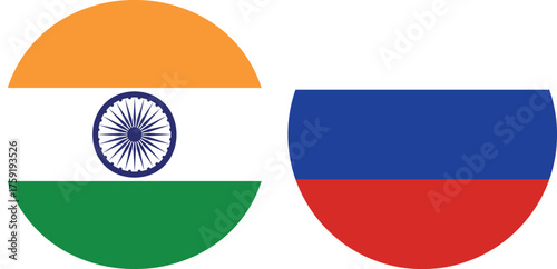 India and Russia Circular Flags Isolated on Transparent Background , Symbol of Strategic Friendship and Global Unity