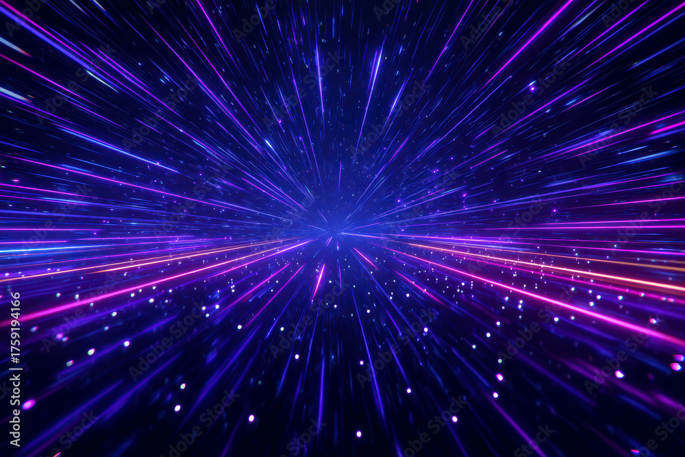 Obraz premium Neon Light Speed ​​Tunnel Abstract – AI Generative