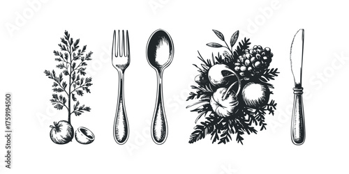 Collection of Sketchy Food and Cutlery Items