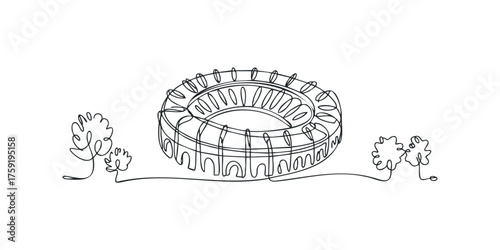 Stadium and Trees Single Line Drawing
