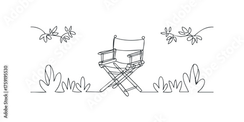 Director's Chair Amidst Foliage Simple Line Drawing