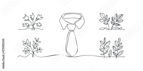 Single line drawing tie and floral elements