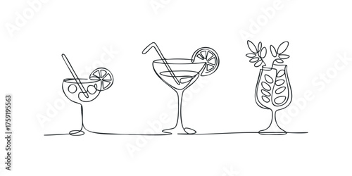 Line drawings of three assorted cocktails