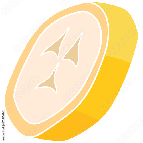 Simple yellow banana vector element, ideal for tropical compositions, nutrition graphics, and summer-themed artwork.
