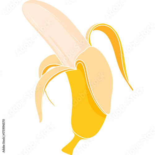 Vector illustration of a peeled banana showing the soft interior, great for tropical fruit sets and healthy food designs.
