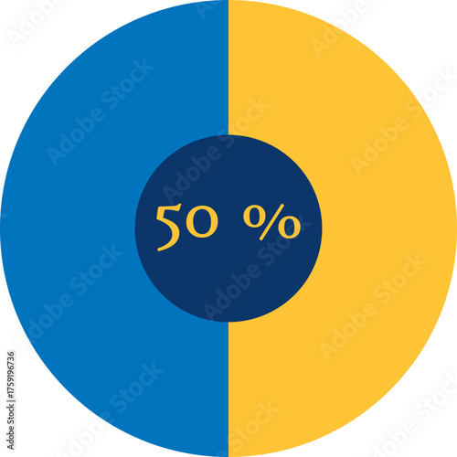 Half and half circle chart showing 50 percent data