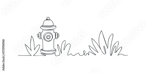 Fire hydrant with abstract grass line drawing