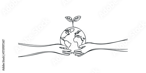 Hands holding globe with sprouting plant