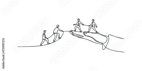 Teamwork and support, people crossing gap with help