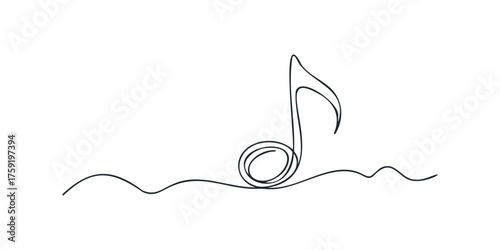 Single line drawing of musical note with flowing melody line