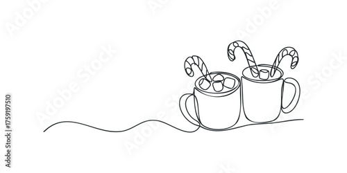Two Mugs with Marshmallows and Candy Canes