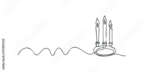 Three lit candles in a continuous line drawing