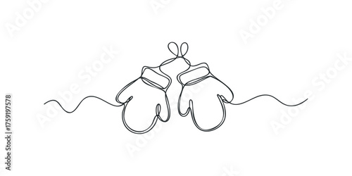 Line art drawing of two connected winter mittens