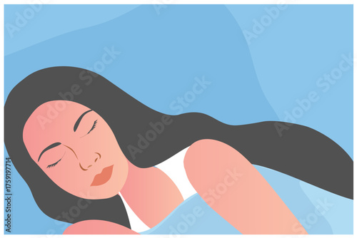 Beautiful woman sleeping happily on bed vector illustration. Sweet dream and good sleep concept

