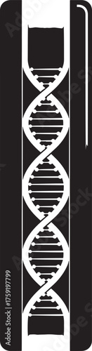 Black and white graphic of D N A helix inside a test tube molecule science