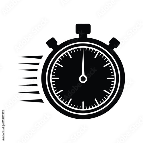 Black and white illustration of a stopwatch with motion lines indicating speed and urgency