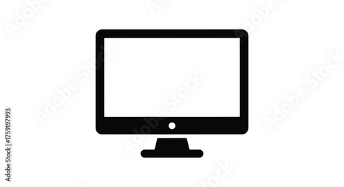 A simple black silhouette of a modern computer monitor with a blank white screen and a stand