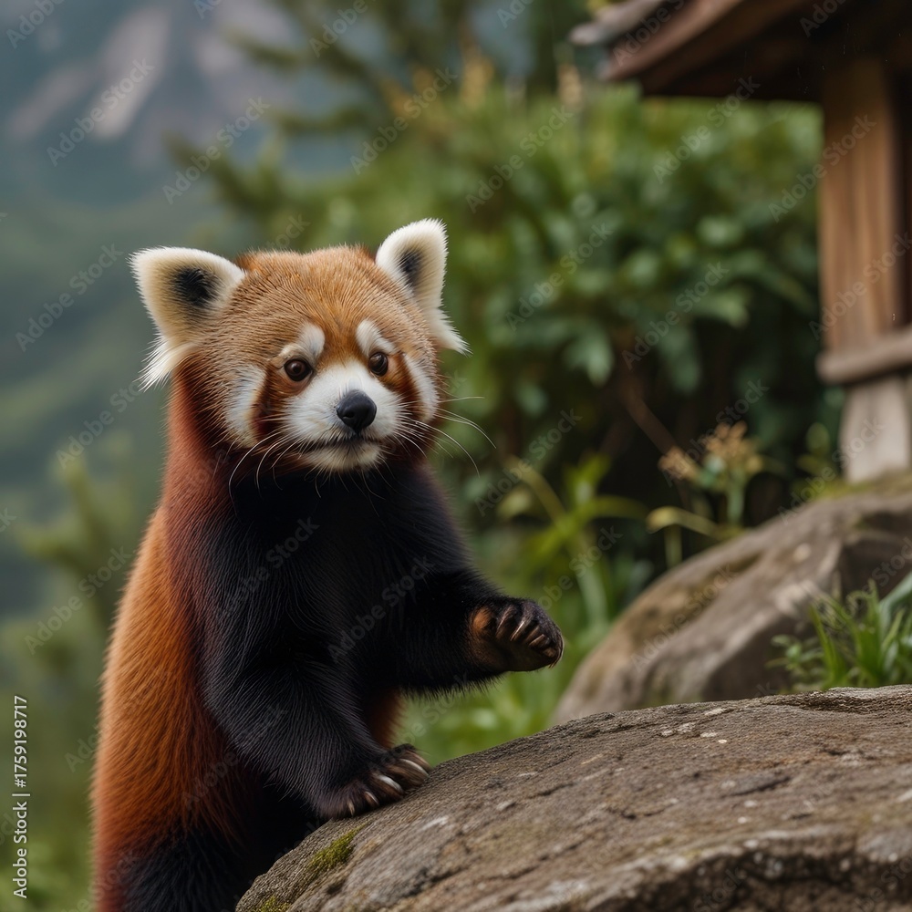 Fototapeta premium red panda eating bamboo
