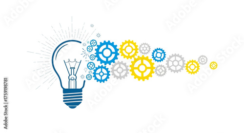 Ignite innovation and power your success with a vibrant lightbulb and gears design concept for marketing, brainstorming, and creative solutions