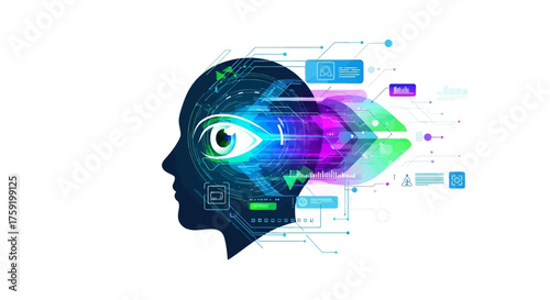 Innovative mind concept with eye, representing artificial intelligence and advanced technology, ideal for future of technology and machine learning concepts