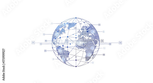 Global network connecting the world with modern technology, ideal for illustrating international business, communication, and interconnectedness concepts