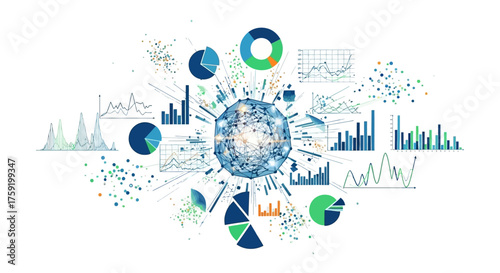 Unlock data insights with captivating visualizations of charts, graphs, and network connections for dynamic business reports and presentations with modern flair