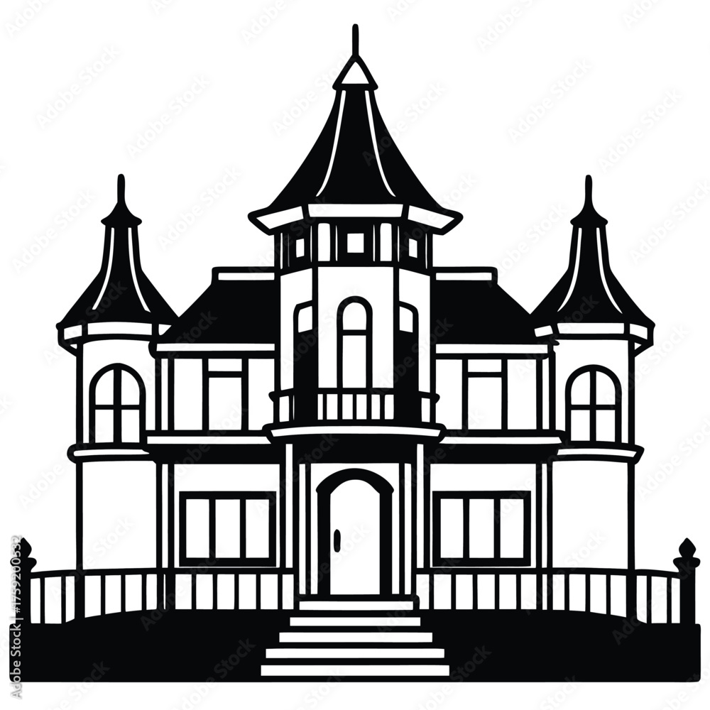 Fototapeta premium elegant victorian estate balcony and turret hand.eps