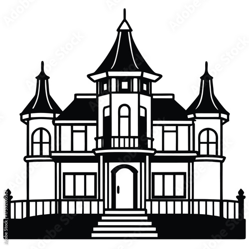 elegant victorian estate  balcony and turret  hand.eps