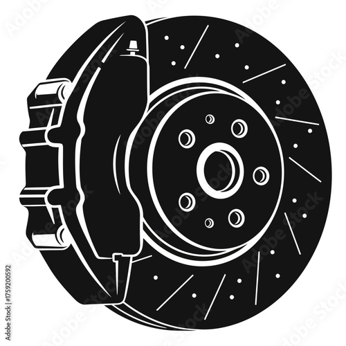 black and white silhouette vector icon of Car Disc Brake on white background