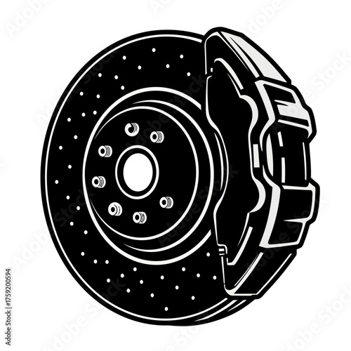 black and white silhouette vector icon of Car Disc Brake on white background